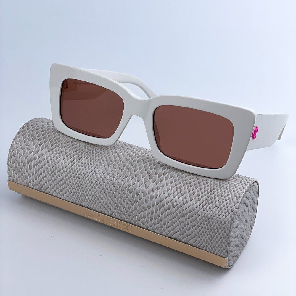 SALE! NEW Jimmy Choo VITA/S SZJ White Ivory Burgundy Rectangle Women Sunglasses
